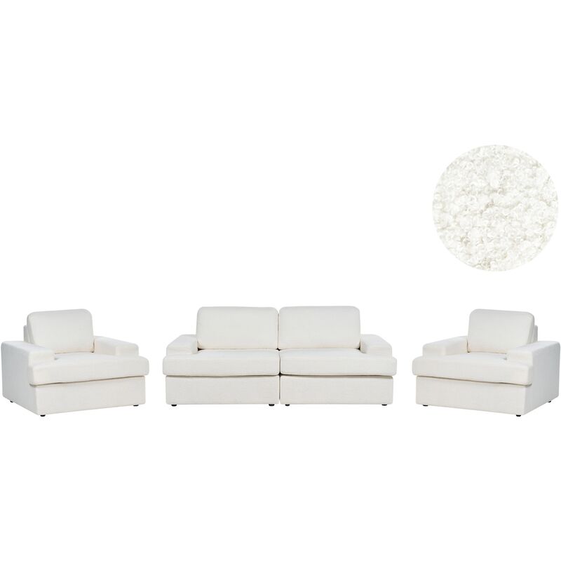 Beliani - Classic 5 Seater Sofa Set Upholstered Boucle Fabric With Armchair Cushioned Backrest Thickly Padded White Alla - White