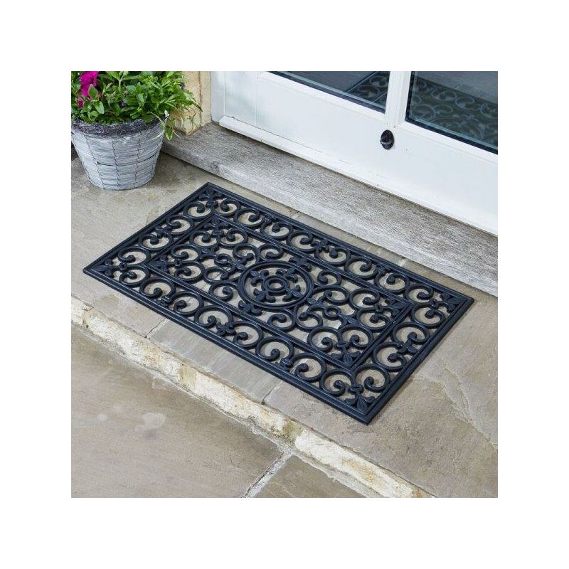 Rubber Victorian Cast Iron Style Door Mat Black Outdoor Doormat - Smart Garden
