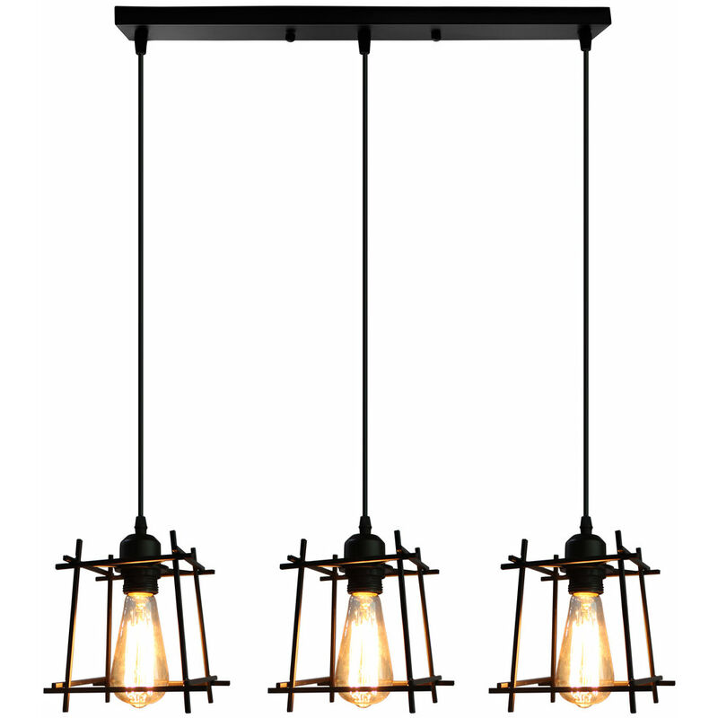 Classic Antique Pendant Light 3 Heads Art Industrial Vintage Ceiling Lamp Metal Iron Pendant Lamp for Cafe Bar Club Black