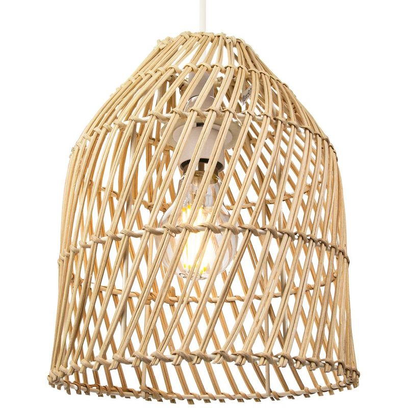 Classic Bell Shaped Light Brown Twist Rattan Wicker Ceiling Pendant Light Shade by Happy Homewares