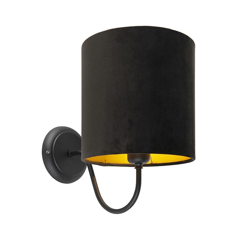 Qazqa - Classic black wall lamp with black velor shade - Matt - Black