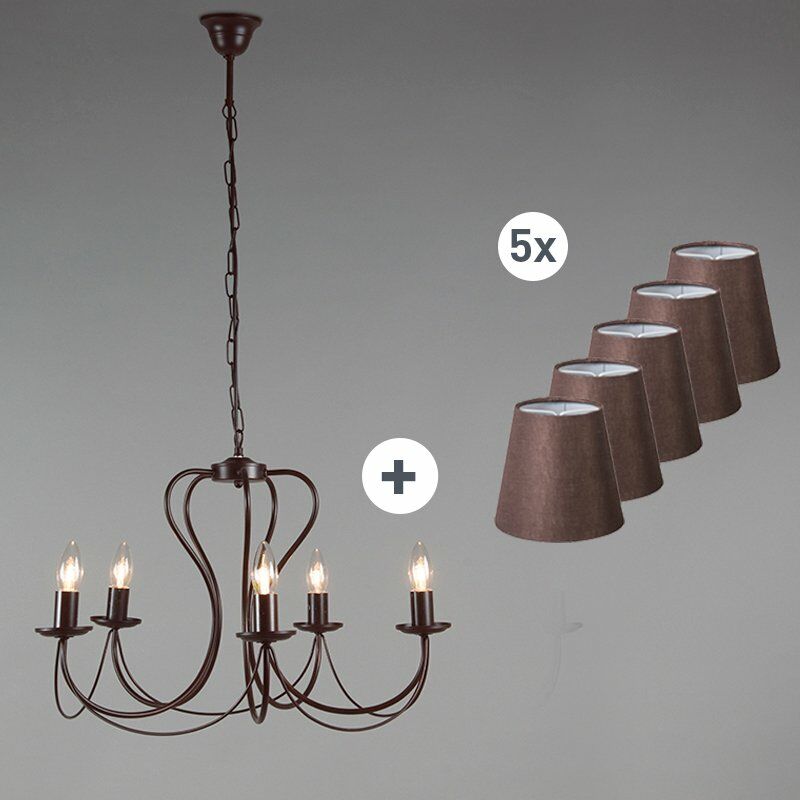 Classic chandelier rust brown with shades of brown - Como 5 - Brown-Rust