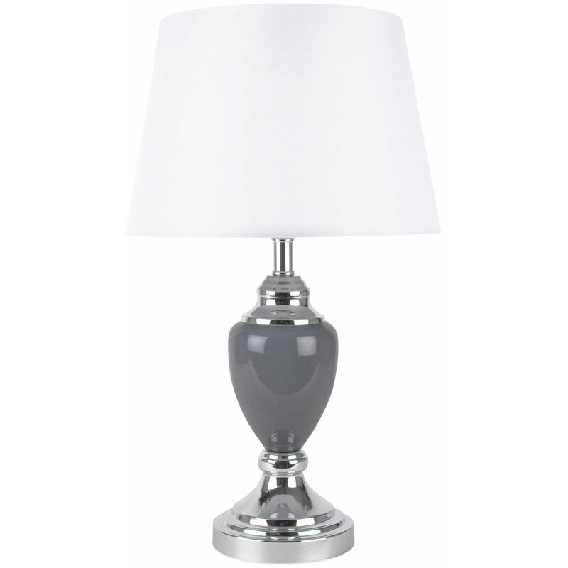 Chrome and Grey Urn Table Lamp with White Shade