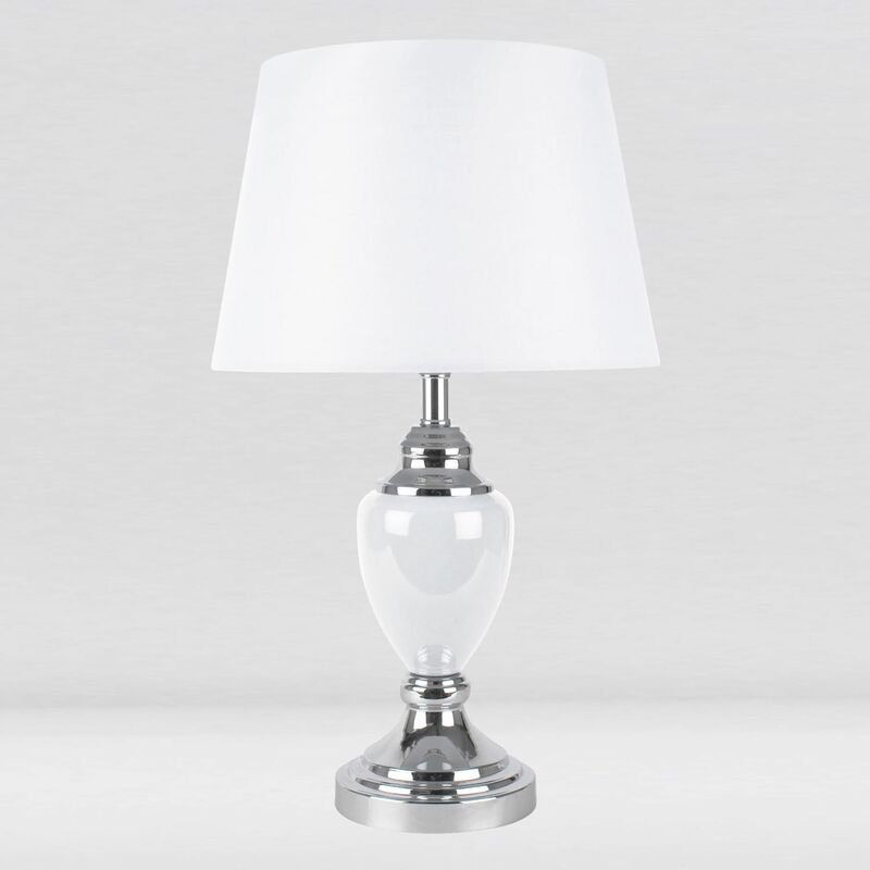 Chrome and White Urn Table Lamp with White Shade