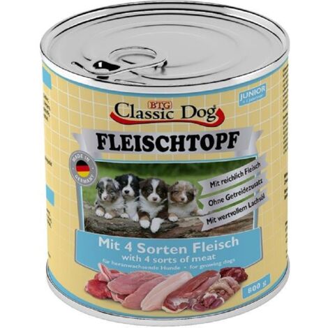 Classic Dog Hundenassfutter Fleischtopf Junior getreidefrei 800 g 4 Fleischsorten