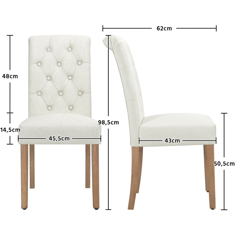 Classic Fabric Upholstered Dining Chairs Spring Padded Seat High Back Roll Top Scroll Desk Chairs W Adjustable Footpads Soild Oak Legs For Home Commercial Set Of 2 Beige 591716 Beige 2pcs