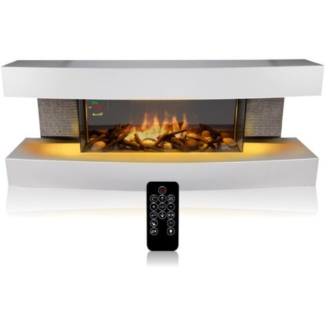 Classic Fire Montreal Camineo Elettrico - Caminetto Elettrico con Riscaldamento, Telecomando e Timer - Stufa Elettrica con Fiamme LED - 2000W - Libera Installazione - Bianco