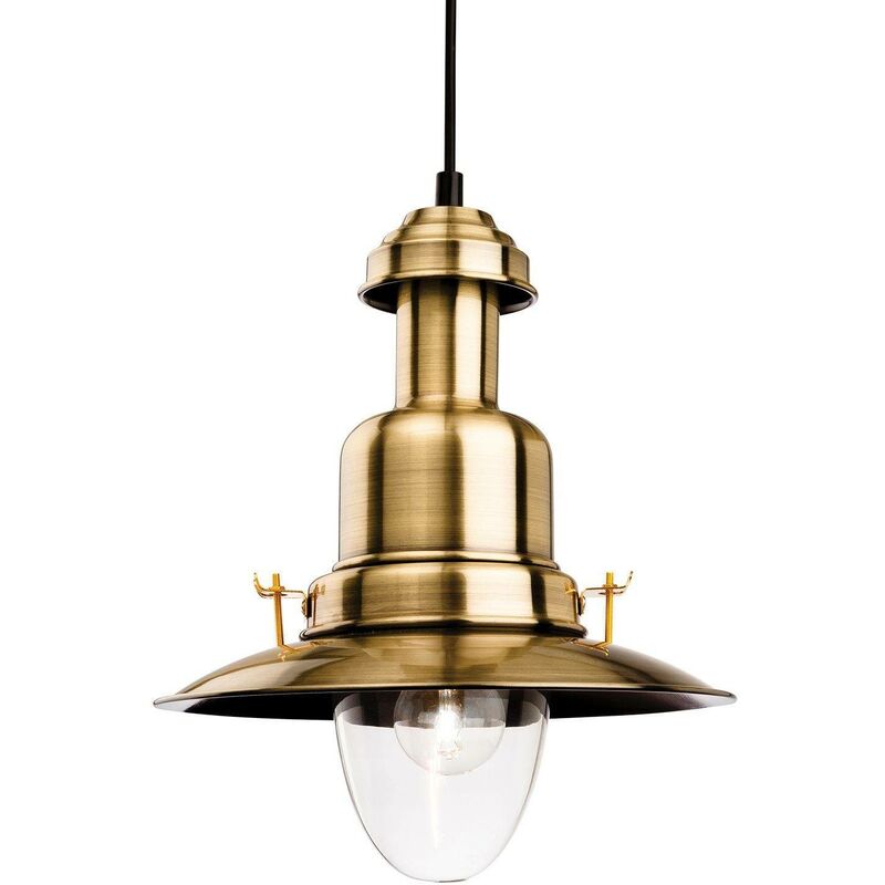 Classic - 1 Light Dome Ceiling Pendant Antique Brass, Clear Glass, E27 - Firstlight