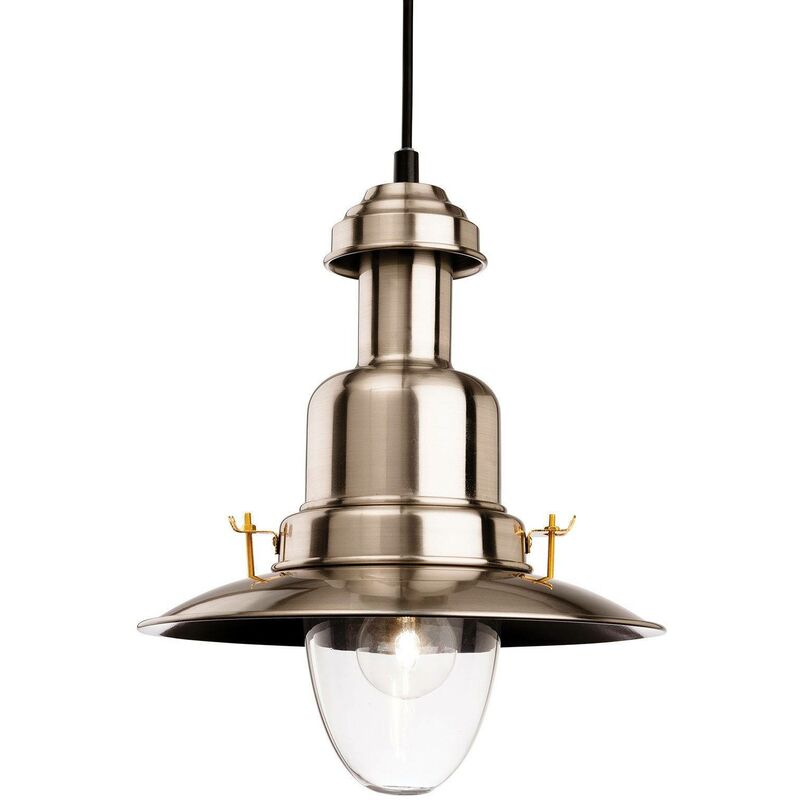 Firstlight Classic - 1 Light Dome Ceiling Pendant Brushed Steel, Clear Glass, E27