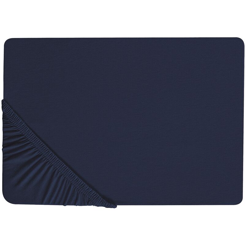 Fitted Sheet Cotton 140 x 200 cm Navy Blue Solid Pattern Elastic Edging Hofuf - Blue