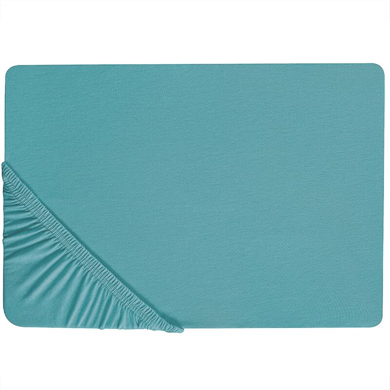 Fitted Sheet Cotton 140 x 200 cm Turquoise Solid Pattern Elastic Edging Hofuf - Blue