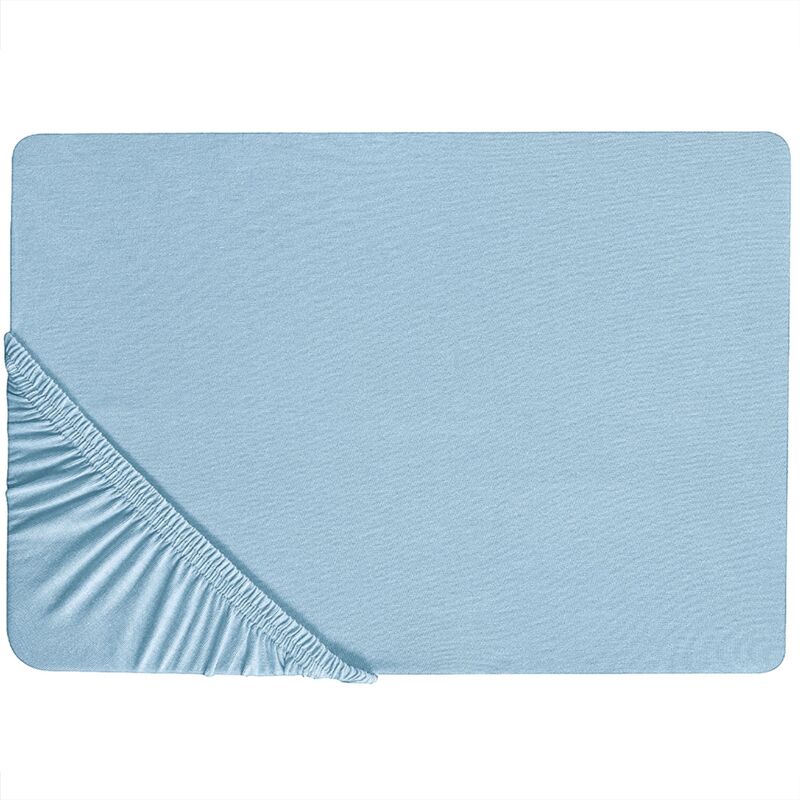 Classic Fitted Sheet Cotton 160 x 200 cm Blue Solid Pattern Elastic Edging Hofuf - Blue