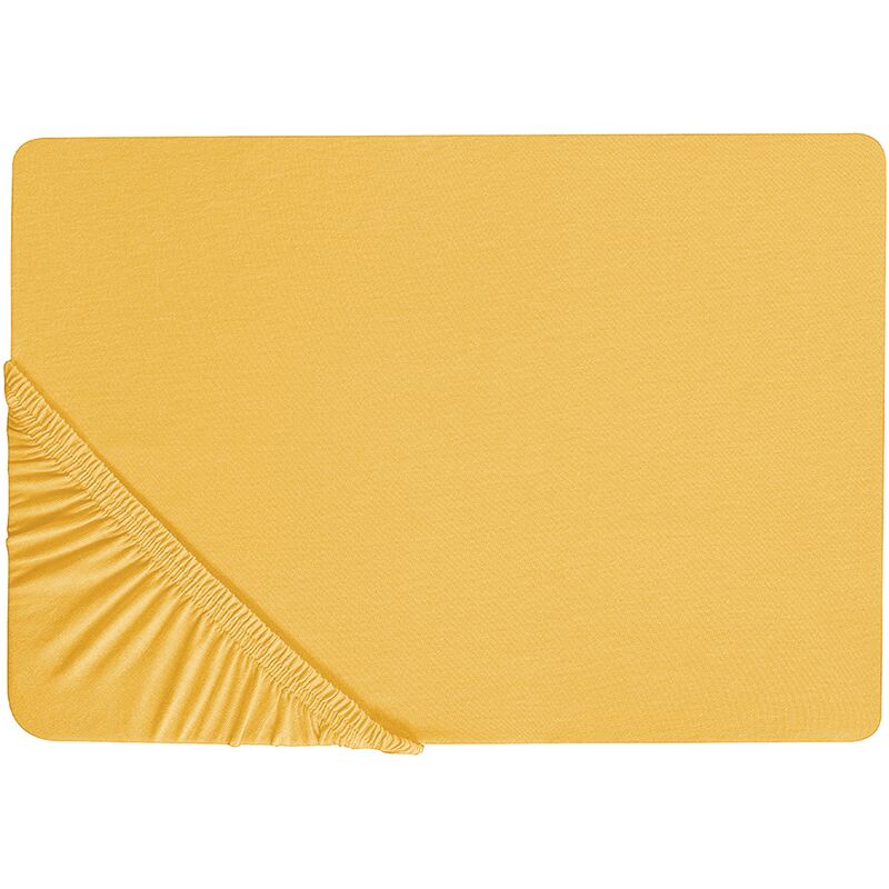 Classic Fitted Sheet Cotton 160 x 200 cm Solid Pattern Elastic Edging Mustard Janbu