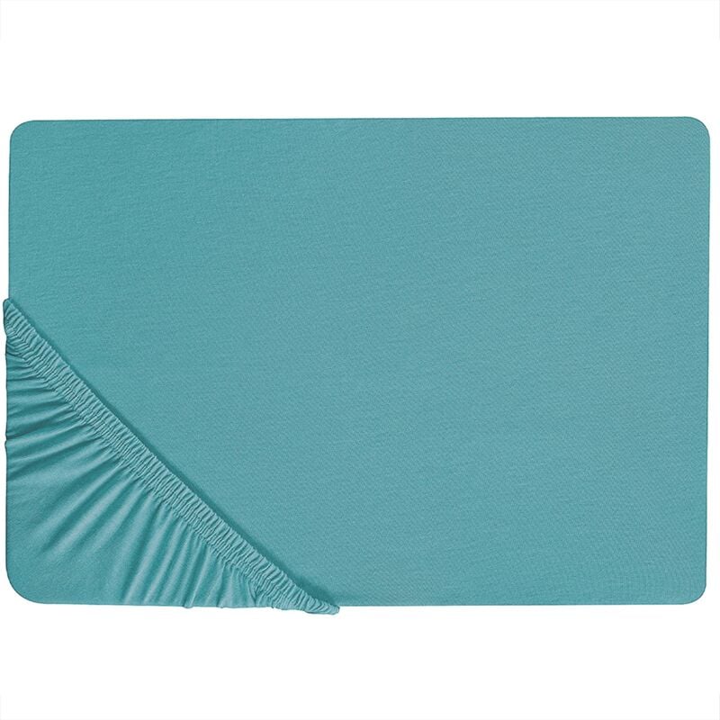 Fitted Sheet Cotton 180 x 200 cm Turquoise Solid Pattern Elastic Edging Hofuf - Blue