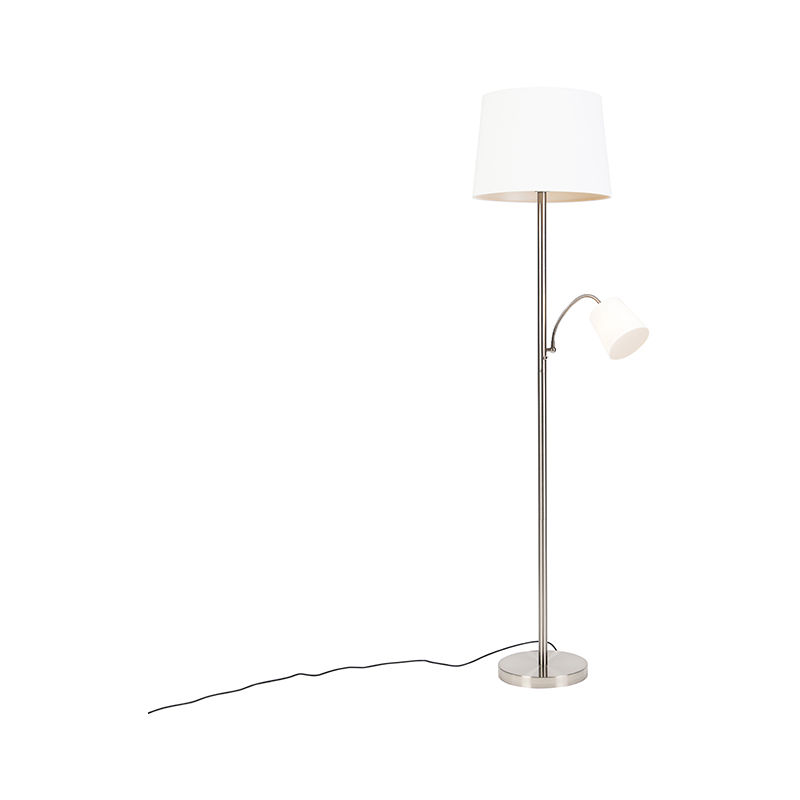 Classic floor lamp steel with white shade and reading lamp - Retro