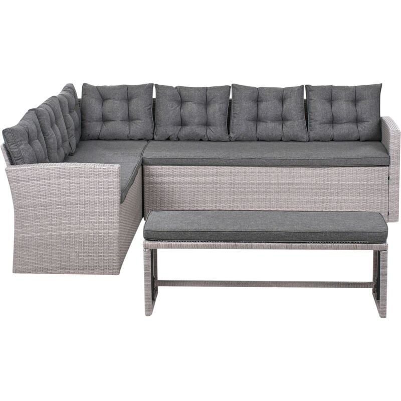 Beliani - Classic Garden Set Corner Sofa Bench pe Rattan Wicker Weave Cushions Grey Viterbo