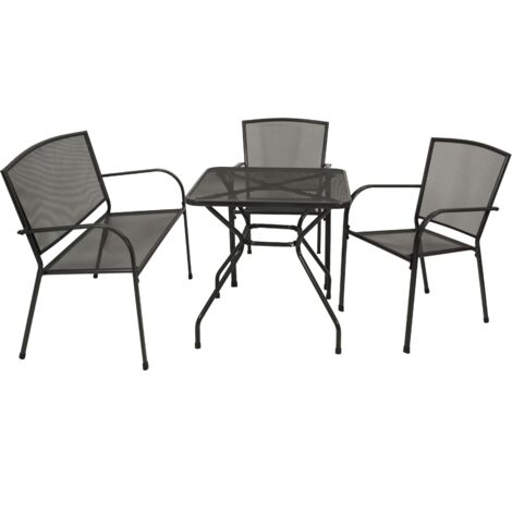 CLASSIC: Garnitur 4-teilig (2x Stapelsessel, 1x Bank 2-sitzer, 1x Tisch quadratisch 70x70cm) Streckmetall anthrazit
