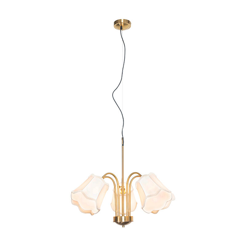 Qazqa Classic Pendant Light Brass With White Lampshade
