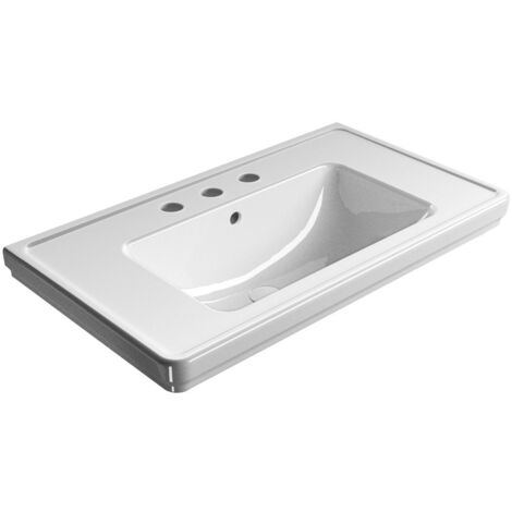CLASSIC lavabo en céramique 90x50cm, 3 trous de robinet, blanc ExtraGlaze