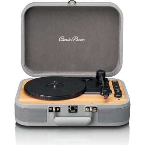 Classic Phono - TT-116 Tocadiscos Bluetooth con 3 velocidades, 33, 45 y 78 RPM, Tocadiscos de Vinilo Vintage, Salida RCA, Altavoz estéreo, Gris