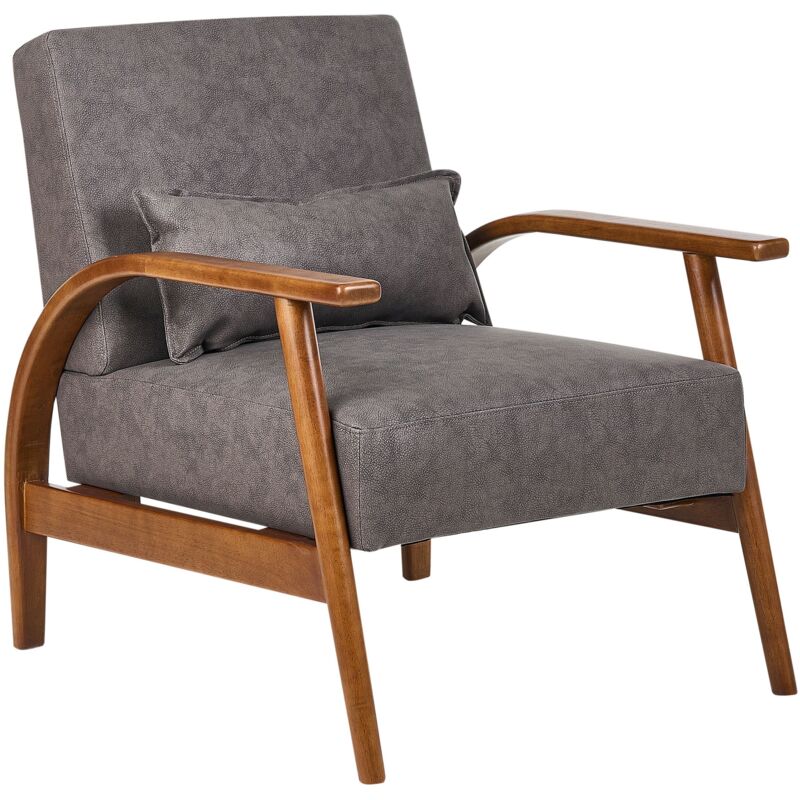 Beliani - Classic Retro Faux Leather Armchair With Armrests And Cushion Rubber Wood Legs Dark Brown Skara