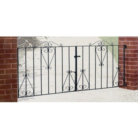 CANNOCK GATES Classic Scroll Double Driveway Gate - Solid Steel - Fits Gap of 2743 mm x 914 mm High - Electro Galvanised/Black Powder Coated