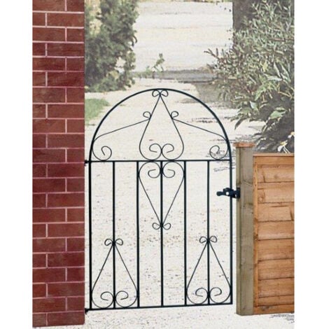 CANNOCK GATES Classic Scroll Low Bow Top Single Gate - Solid Steel - Fits Gap of 838 mm x 1181 mm High - Electro Galvanised/Black Powder Coated