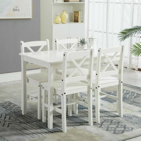 Classic Solid Wooden Dining Table and 4 Chairs Set Kitchen Home WHITE