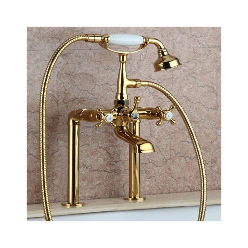 Classic style deck-mounted tub faucet in solid brass Gold
