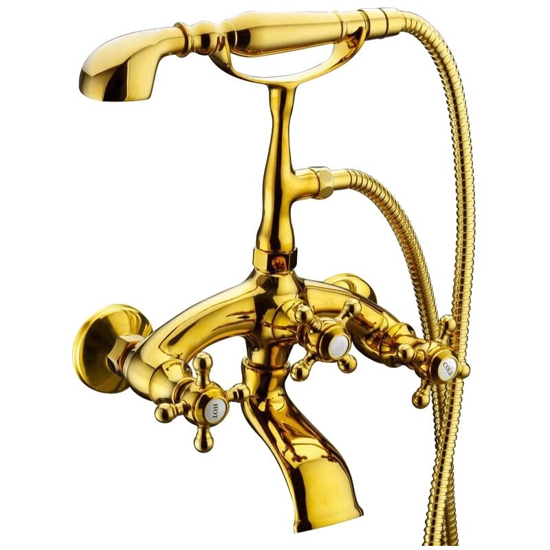 Classic style wall-mounted bathtub faucet with hand shower Gold