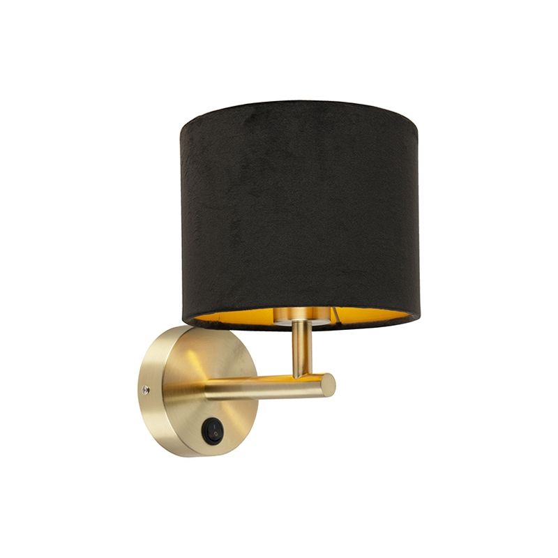 Classic wall lamp gold with black velor shade - Combi - Black