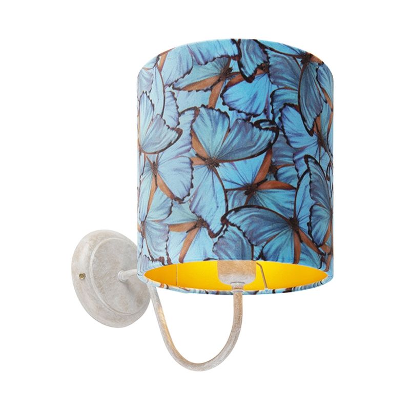 Classic wall lamp white with butterfly velor shade - Matt - Blue