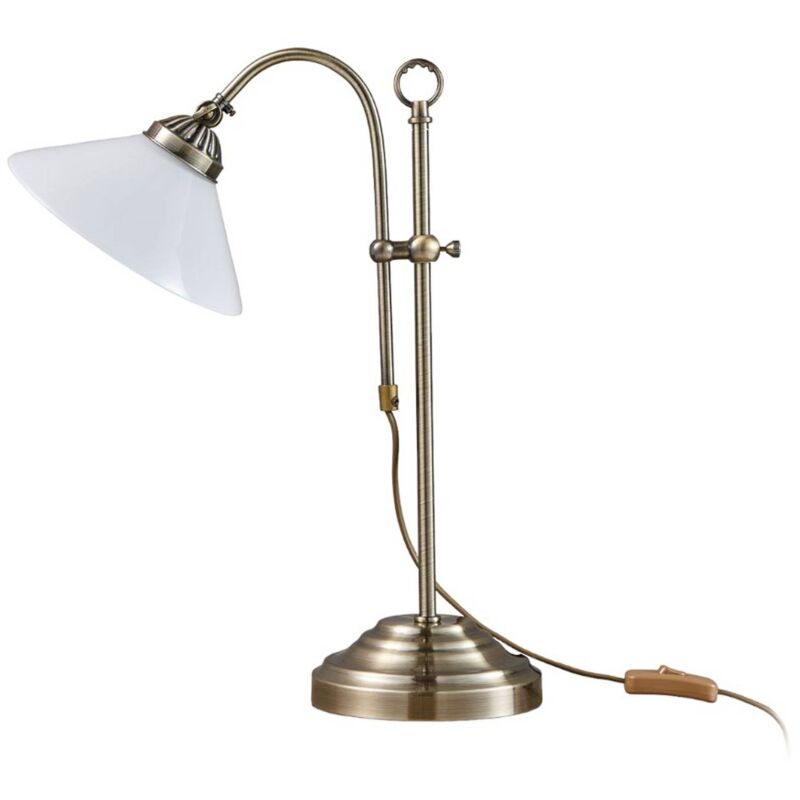 Image of Lindby Classica lampada da tavolo Otis, ottone anticato - bianco opale lucido, ottone anticato