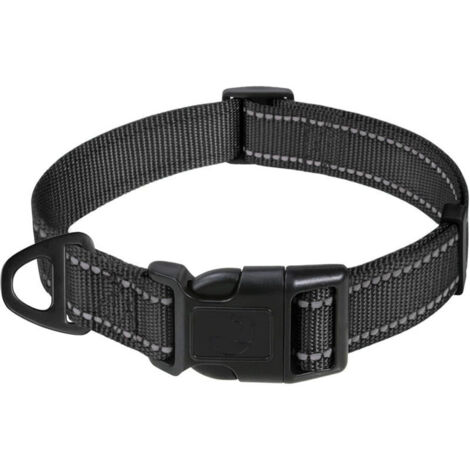 Classico collare per cani regolabile in nylon riflettente, adatto a cani di taglia media, nero, largo 2,5 cm.