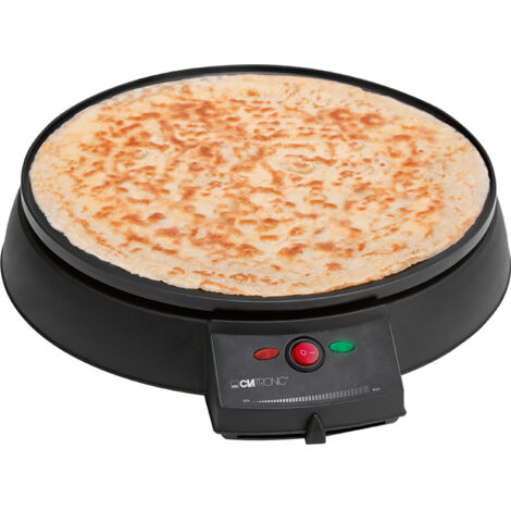 Clatronic CM 3372 Crepera, Máquina de Hacer Crepes, Tortitas, Antiadherente, Regulador Temperatura, Plato 29 cm 900W Negro