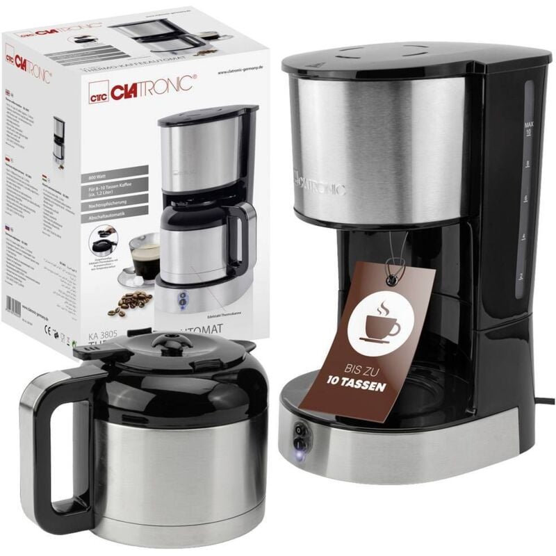 Clatronic KA 3805 Edelstahl-schwarz Cafetière acier inoxydable Nombre de tasse=10 verseuse thermofuge