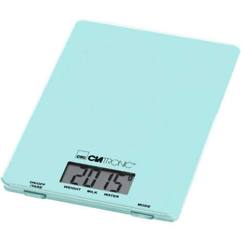 Clatronic KW 3626 3626-Báscula de Cocina (hasta 5 kg, Superficie de Cristal, función de Tara, Pantalla LCD, Color Verde Menta, plástico