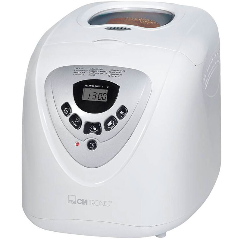 

Clatronic Panificadora programable, capacidad 1 kg, 12 programas cocción, 39 posibilidades 600W Blanco