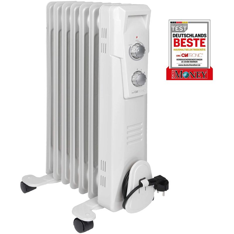 Clatronic - ra 3735 7 radiateur à huile à nervures pour radiateur portable jusqu'à 1500 w, régulation de la chaleur via régulateur