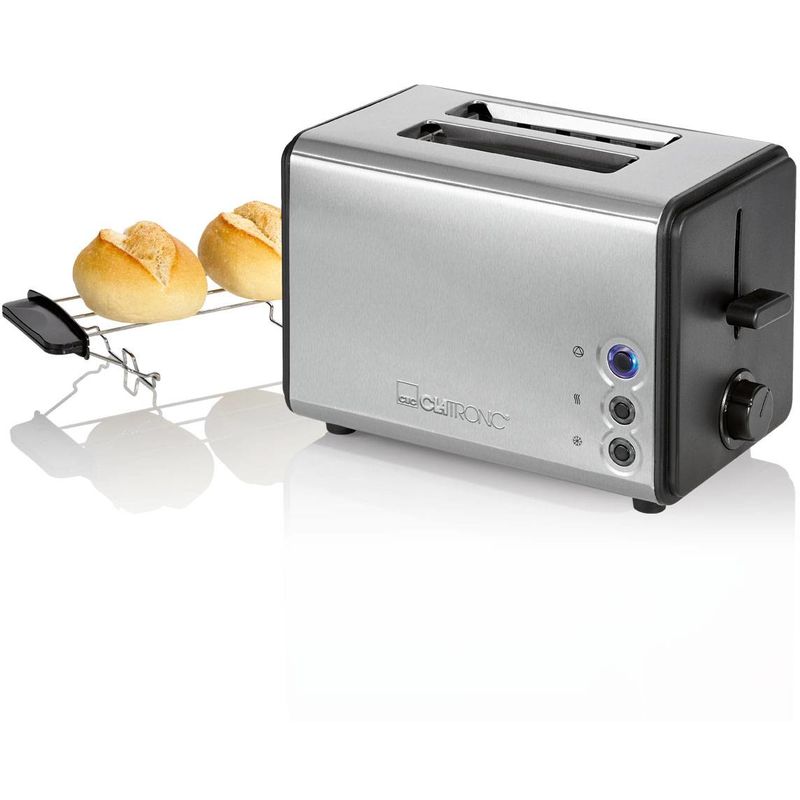 Ta 3620 Tostadora Pan, 2 Rebanadas, Regulador Nivel Tostado, 3 Funciones, Calienta Panecillos, Acero Inoxidable 850W Plata - Clatronic