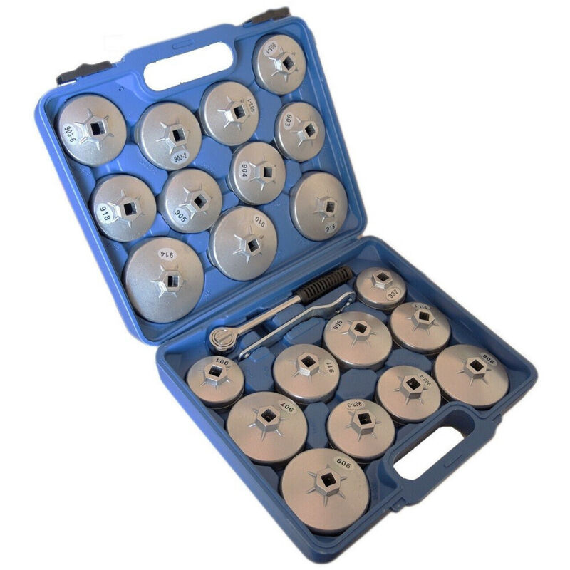 Trade Shop - Set Chiave Chiavi Tazza Bussola Filtro Olio Auto 23 Pz Cricchetto Custodia -