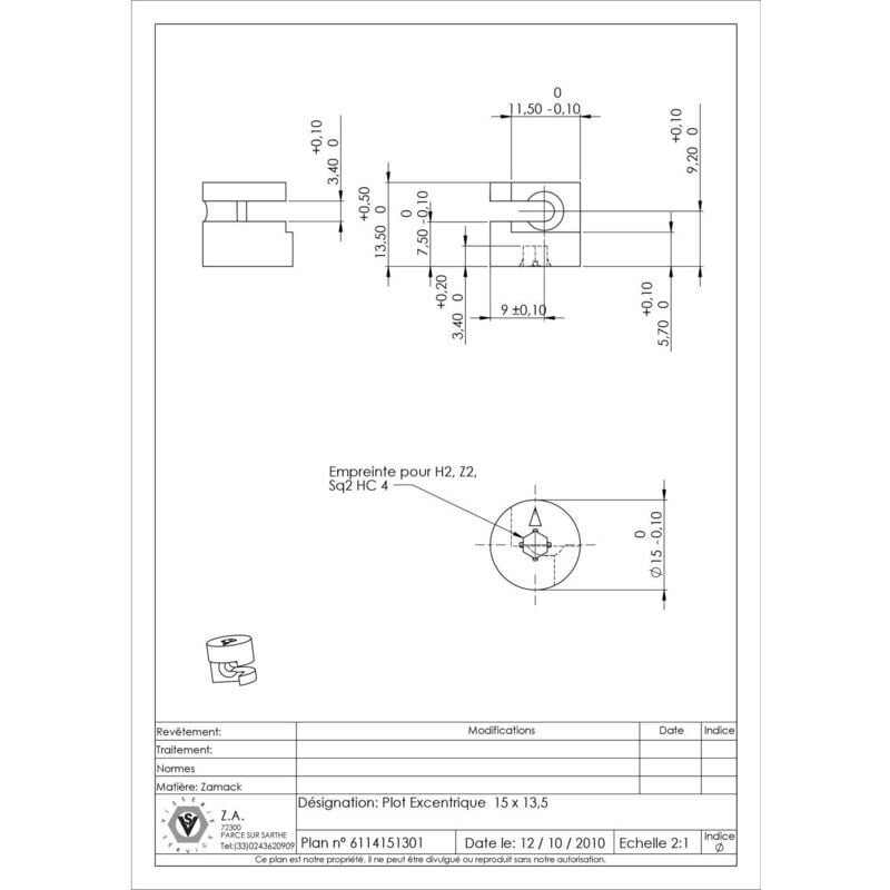 Excentrique Zamak 15X13.5-200 pièces