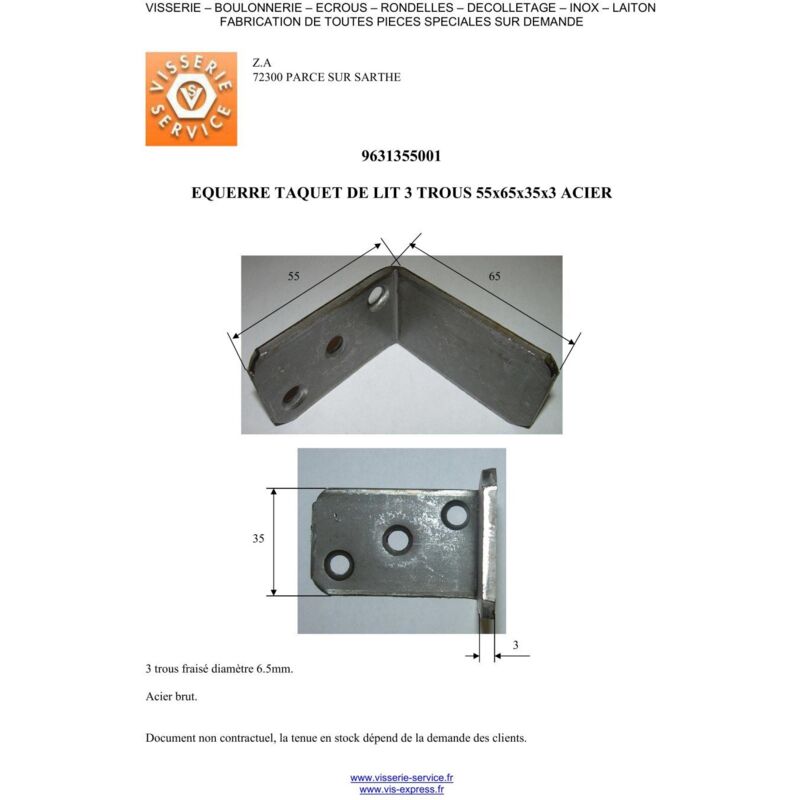 Vis Express - querres Taquet lit 3 Trous 55X65X35X3 Acier-1000 pièces