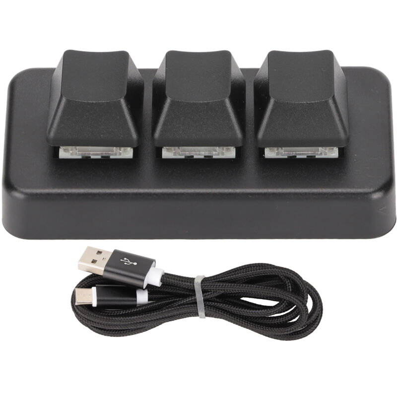 Rapanda - Clavier à 3 touches rétroéclairé rvb 3 touches Interface usb Mini clavier mécanique programmable Plug and Play Macro pour ordinateur Noir