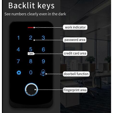 Clavier de contrôle d'accès Tuya APP avec télécommande Bluetooth noire