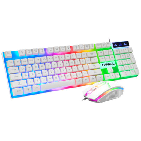Clavier mécanique de jeu filaire USB rétroéclairé par LED - Blanc