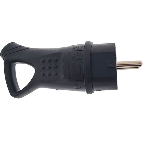 Clavija bipolar de goma 16A negra con aro de extraccion