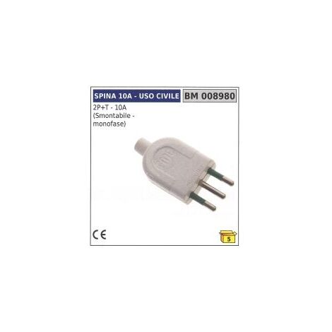 Clavija civil 2 polos + tierra - 10A desmontable - monofásica código 008980