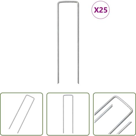 Clavija de tierra -  Clavijas de tierra forma U 25 uds acero galvanizado 15x3,5 cm