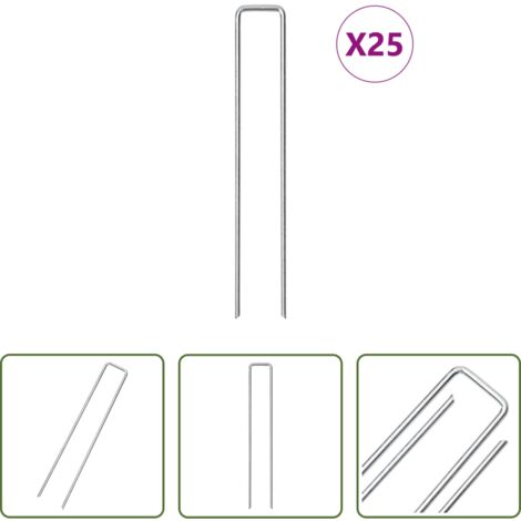 Clavija de tierra -  Clavijas de tierra forma U 25 uds acero galvanizado 20x3,5 cm
